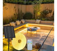 Gaoxun Solaire Ruban LED Exterieur, 10m Flexible Bande LED Exterieure Autocollante avec Télécommande, Dimmable, 8 Mode, 640 LED, IP68 Étanche, pour Jardins, Pavillon, Vera, Balcon, Allée, Blanc Chaud