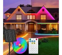 Gaoxun Solaire Ruban LED Exterieur, 15m Flexible Bande LED Exterieure Autocollante avec Télécommande, Dimmable, 19 Mode, 960 LED, IP68 Étanche, pour Garten, Terrasse, Fête, Multicolore & Blanc Chaud