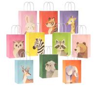 Gaoyong 100 Sac Cadeau Anniversaire Enfant Motif D'Animaux Coloré 15x8x21cm | Sac Cadeau Animaux De La Jungle Cadeau Anniversaire Sac Pour FêTes D'Enfants, Halloween Et NoëL(Petite Taille, 130 G/M²)