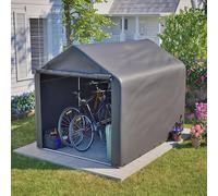 Garage à vélos en métal, gris, dimensions 160x220x165 cm. Abri de jardin extérieur étanche en PE, avec porte basculante. Espace de stationnement pour vélos, y compris vélos électriques, outils de jard