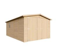 Garage en bois 15 m² - Débarras avec fenêtres - H222xL516xB324 cm - Construction en panneaux de bois naturel - Atelier de jardin - Remise pour voitures et outils -TIMBELA M101