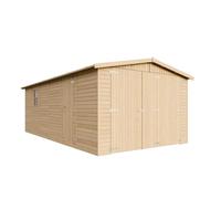 Garage en bois 18 m² - Débarras avec fenêtres - H222xL616xL324 cm - Construction en panneaux de bois naturel - Atelier de jardin - Remise pour voitures et outils -TIMBELA M102