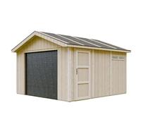 Garage QUALITÉ PREMIUM 13 m²- L378xl412 cm- Garage pour motos, vélos, outils de jardinage - Construction en panneaux LP Smartside - Timbela M990B