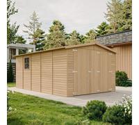 Garage en bois 15 m² - Débarras avec fenêtres - H222xL516xB324 cm - Construction en panneaux de bois naturel - Atelier de jardin - Remise pour voitures et outils -TIMBELA M101