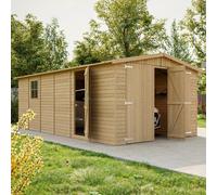Garage en bois 18 m² - Débarras avec fenêtres - H222xL616xL324 cm - Construction en panneaux de bois naturel - Atelier de jardin - Remise pour voitures et outils -TIMBELA M102