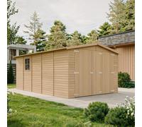 Garage en bois 15 m² - Débarras avec fenêtres - H222xL516xB324 cm - Construction en panneaux de bois naturel - Atelier de jardin - Remise pour voitures et outils -TIMBELA M101