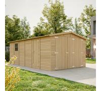 Garage en bois 18 m² - Débarras avec fenêtres - H222xL616xL324 cm - Construction en panneaux de bois naturel - Atelier de jardin - Remise pour voitures et outils -TIMBELA M102