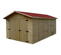 Garage en bois Panneau - 16 mm - HABRITA - ED 2848 N - Porte à 3 vantaux 200x170cm - 15,60 m²
