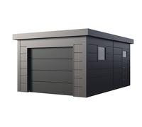 Garage Métal TELLURIA 3654 porte de service et porte sectionnelle motorisée - Façade L.538 x l.358 cm - 19,3 m²