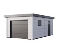 Garage Métal TELLURIA 3663 porte de service et porte sectionnelle motorisée - Façade L.628 x l.358 cm - 22,5 m²