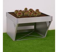 Garage Pour Robot Tondeuse Avec Bac À Plantes Hwc-P41, Toit Abri Tondeuse À Gazon Métal 40x60x70cm Acier Inoxydable Gris