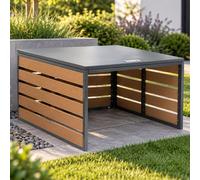 Garage pour robot tondeuse XL avec couvercle, modèle HWC-L45, abri pour tondeuse à gazon, matériau composite bois-plastique (WPC) et métal, dimensions 46x70x90 cm, aspect chêne