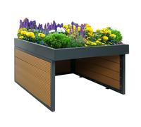 Garage Pour Tondeuse-Robot Avec Bac À Plantes Hwc-L45 Wpc Métal 40x60x73cm Aspect Chêne Marron