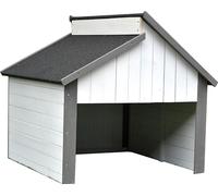Garage pour tondeuse-robot bois 85x85x82,5 cm, toit bitumé, porte 65x38 cm gris/blanc