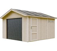 Garage QUALITÉ PREMIUM 13 m²- L378xl412 cm- Garage pour motos, vélos, outils de jardinage - Construction en panneaux LP Smartside - Timbela M990B