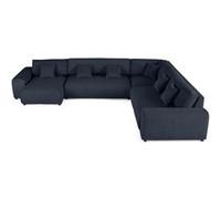 Lisa design Canapé modulable d'angle droit Garance 8 places en velours côtelé Bleu nuit