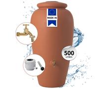 GARANTIA Kit Réservoir Amphore ANTIK 500 L terracotta avec robinet laiton, bac à plantes et collecteur Eco gris
