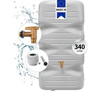 GARANTIA Kit Réservoir de jardin CUBUS 340 L, gris béton incl. robinet de vidange en plastique et raccord de descente