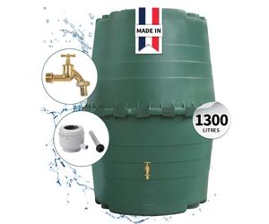 GARANTIA Kit Réservoir TOP-Tank 1300 L vert avec ensemble robinet laiton et collecteur Eco de luxe gris