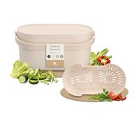 GARANTIA NOVA seau à compost 5 L, compact pour la cuisine, beige sable | Son tamis amovible sépare le liquide et la fixation pour placard permet de le suspendre directement sous le plan de travail