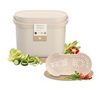 GARANTIA NOVA seau à compost de cuisine 8 L beige sable en plastique | Poubelle suspendue avec couvercle anti-odeur, tamis intérieur amovible, fixation au placard et poignée de transport pratique