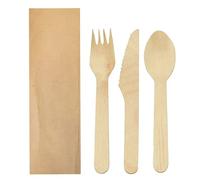 García de Pou 100 Unités - Set 3/1 Fourchette, Couteau, Cuillère 'Makan' 16 cm Naturel Bois