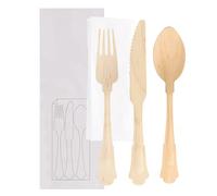 García de Pou 100 Unités - Set 4/1 Fourchette, Couteau, Cuillère, Serviette Classic 20 cm Naturel Bois