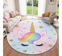 Garçons Filles Tapis Rond Dessin Animé Enfantin Animaux Salon 100 cm | Tapis de Sol Décoration Antidérapant Licorne Multicolore Cœur pour Chambre Cuisine Balcon Terrasse Salle à Manger Intérieur