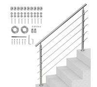 Garde-corps extérieur, 150 cm de hauteur, 5 barres horizontales, poteaux doubles, en acier inoxydable