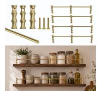 Garde-corps pour étagère en laiton massif, rails d'étagère décoratifs | Rails d'étagère en laiton anti-chute anti-basculement pour étagère, cuisine, vitrine, cave à vin(4pcs,51in(129.54cm))