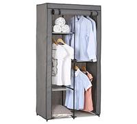 Garde-robe ADAM en tissu gris, avec 2 tringles à vêtements et 3 étagères