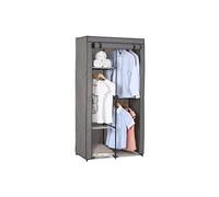 Garde-robe ADAM en tissu gris, avec 2 tringles à vêtements et 3 étagères