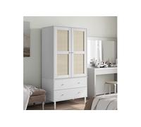 vidaXL Garde-robe, Armoire avec 2 Tiroirs et 4 Compartiments, Placard avec Porte, Meuble de Rangement, Aspect Rotin Blanc 358035