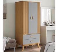 Garde-robe Armoire Buffet Rangement Blanc et Marron Bois Massif Pin vidaXL