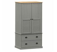 Garde-robe en bois massif - JILL - VIGO - 90x55x170 cm - Gris - Bois de pin massif - Finition à la cire - 2 tiroirs