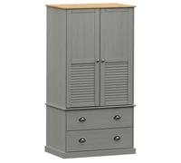 Garde-robe - GAROSA - VIGO - Bois massif de pin - Gris - 2 portes - 2 tiroirs - 90x55x176 cm