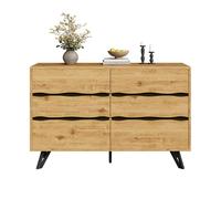 Garde-robe moderne avec 6 tiroirs - optique en bois, pieds en métal, beaucoup de rangement, design minimaliste, pour salon et sall