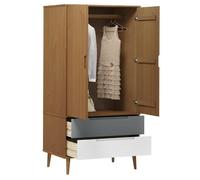 Garde-robe - MOTHINESSTO - MOLDE - Bois massif de pin - 2 portes - 2 tiroirs - Marron