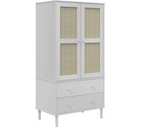 Garde-robe SENJA aspect rotin blanc 90x55x175cm bois massif pin