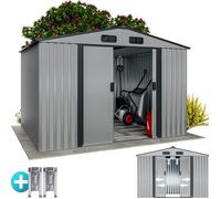 GARDEBRUK® Abri de jardin métal XXL 5m² fondation 260x205x180cm porte coulissante gris-métallique cabane de jardin cabanon 9m³
