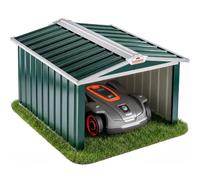 GARDEBRUK® Abri Robot Tondeuse 86x100x63cm Toit à 2 pans métal résistant intempéries 4X piquets Terre Garage Outillage carport Jardin Herbe Vert