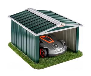 GARDEBRUK® Abri Robot Tondeuse 86x100x63cm Toit à 2 pans métal résistant intempéries 4X piquets Terre Garage Outillage carport Jardin Herbe Vert