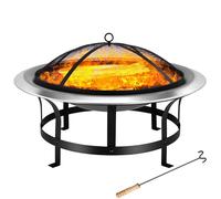 GARDEBRUK® Brasero de jardin rond 75 cm acier inoxydable avec couvercle extérieur jardin grille projections d'étincelles