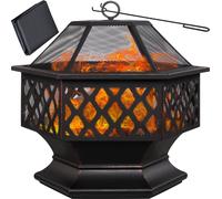 GARDEBRUK® Brasero Hexagonal en Acier Imitation Rouille Protection Anti-Étincelles Jardin Terrasse Cheminée d'Extérieur