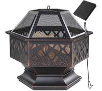 GARDEBRUK® Brasero Hexagonal en Acier Imitation Rouille Protection Anti-Étincelles Jardin Terrasse Cheminée d'Extérieur
