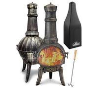 GARDEBRUK Brasero Mexicain en Fonte 112 cm | Cheminée d'extérieur, Pare-étincelles intégré, Porte grillagée anti-projection, avec Tisonnier, Soirée été, Jardin, Terrasse