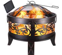 GARDEBRUK® Brasero Rond Ø67 cm en Acier Imitation Rouille Protection Anti-Étincelles Jardin Terrasse Cheminée d'Extérieur