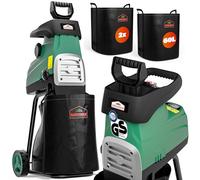 GARDEBRUK® Broyeur de végétaux électrique 3.100W max. 44mm sac 2x 60L broyeur à rotor broyeur végétaux silencieux à rouleau jardin déchets verts compost