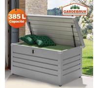 GARDEBRUK® Coffre de rangement en métal Blanc 120x62 cm 385 L Verrouillable Extérieur Coffre jardin Coussin Rangement