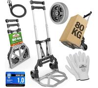 GARDEBRUK® Diable Aluminium Pliable 80kg Roues Pleines increvable Gants 2 tendeurs Chariot de Transport Diable déménagement Chariot Pliant manutention